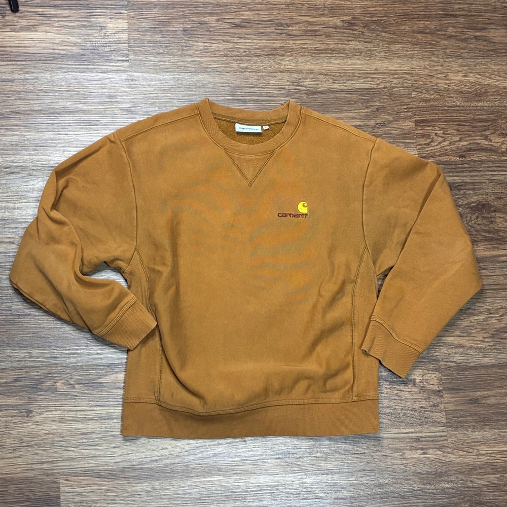 Carhartt WIP American Script Sweatshirt Men's S Brown Crewneck Embroidered Logo